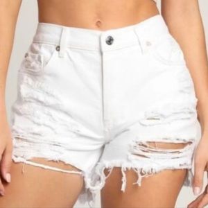 Free People Maggie Optic White Distressed Denim Cut-Off Shorts Sz 26 NWT